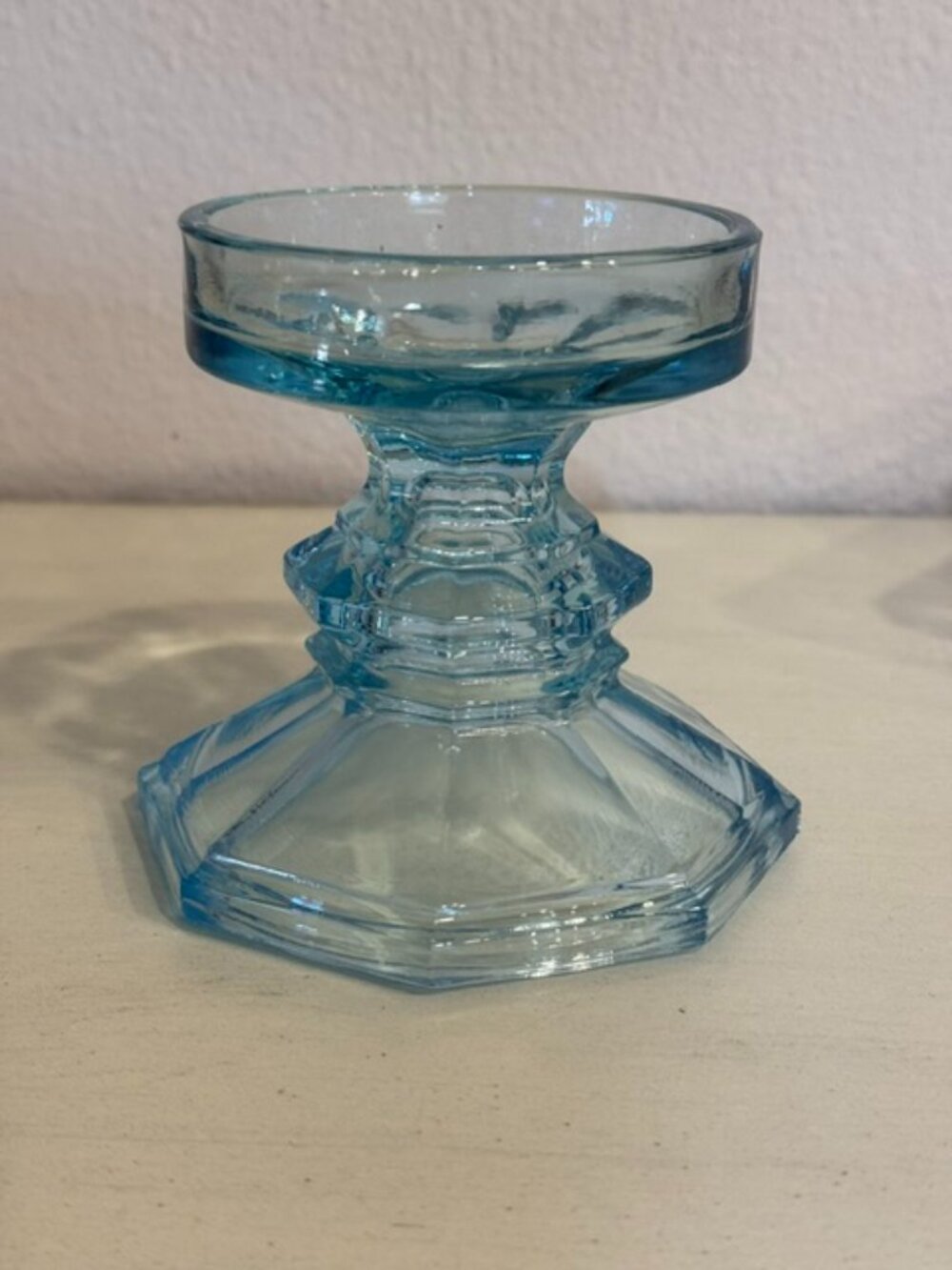 Vintage Blue Depression Glass double-ended pedestal candlestick holder
